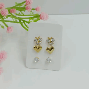 BRINCO TRIO BORBOLETA CORAÇÃO E ZIRCÔNIA FOLHEADO A OURO